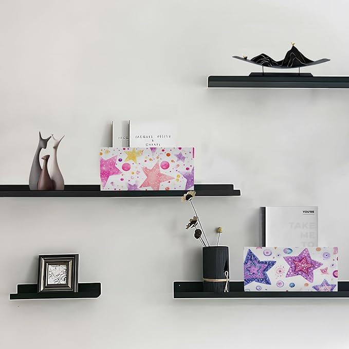 Watercolor Stars and Dots Closet Storage Bins 2 Pcs Felt Open Home Storage Containers Organizer with Handles Collapsible Shelf Basket for Home Office Craft Room Classroom Fabric
