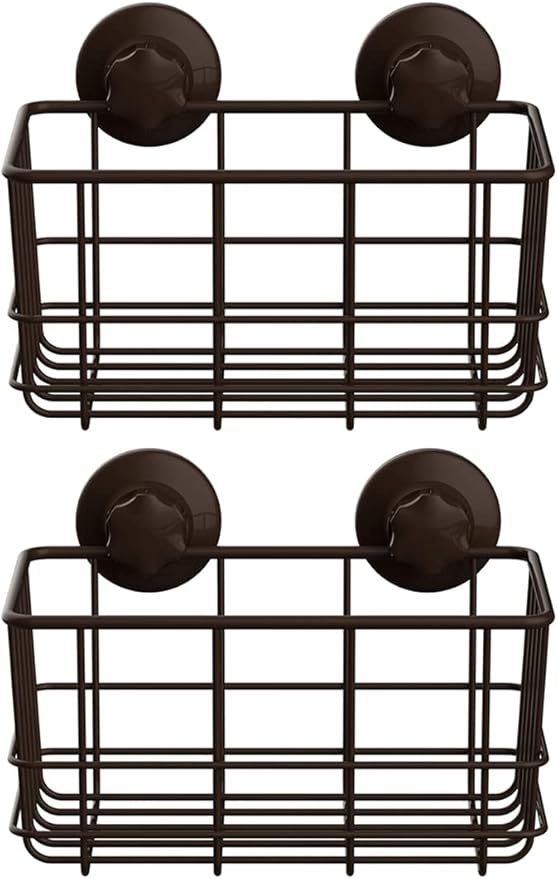 SANNO Suction Cup Shower Caddy Basket for Shampoo Combo Organizer Basket Stainless Steel Holder for Bathroom Storage,Bronze,pack of 2