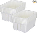 Really Good Stuff Stacking Bins, 14" x 10" x 5 .75" - 12 Pack, White, Stackable Storage Plastic Bins for Classroom Organization, Home Storage, Office & Hospital Supplies
