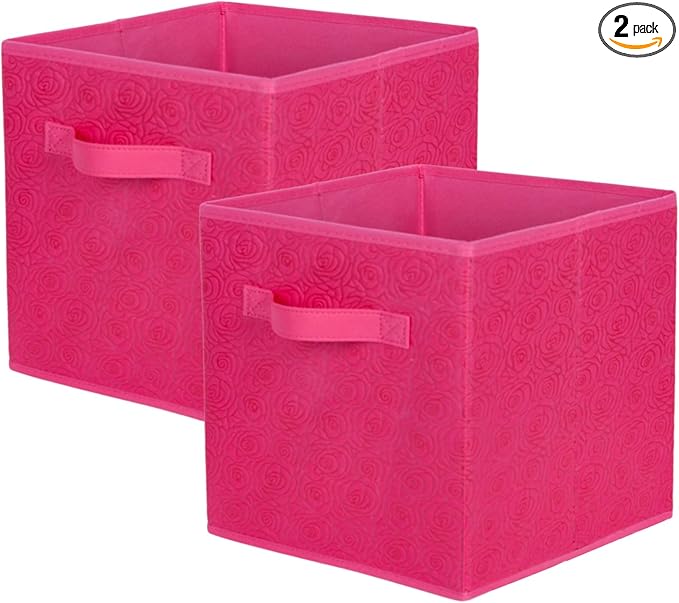 ShellKingdom Storage Bins, Foldable Fabric Storage Cubes with 3D Embossed Rose Pattern, Cloth Organizer Drawer For Closet And Toys, 10.5 X 10.5 X 11 inch, 2 Pack (Fuchsia)