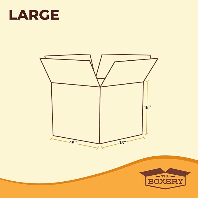 The Boxery Moving Boxes 10-Pack Large | 18x18x18 inch Brown/Kraft Corrugated Cardboard Packing, Moving & Storage for Business/Home – Durable - Eco-Friendly, Recyclable - Made in the USA