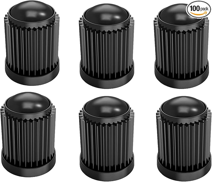 100 Pcs Valve Stem Caps Tire Caps Plastic Black Valve Tire Covers for Car, SUV, Bike, Bicycle, Truck, Motorcycle, Dust Proof, with O Rubber Ring