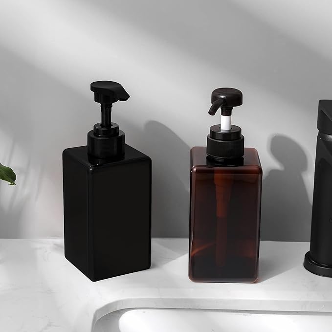 15 oz Hand Soap Dispenser, Plastic Pump Bottles, Refillable Empty Lotion Dispenser Liquid Container for Bathroom Kitchen College Dorm, 4 Pack Black