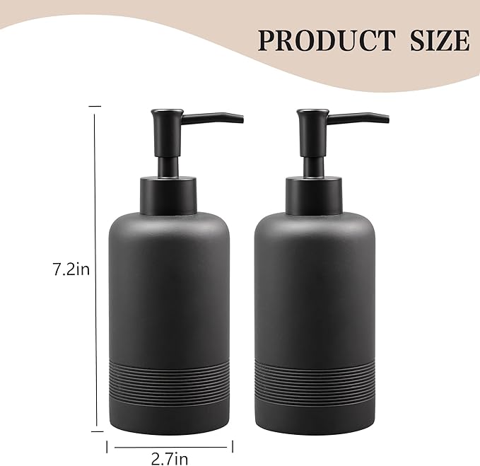 2pcs/Set Hand Soap Dispenser Sets - 10.8oz Refillable Resin Liquid Soap Dispensers with Rust-Proof Pump for Bathroom Countertop or Kitchen, Classic Black