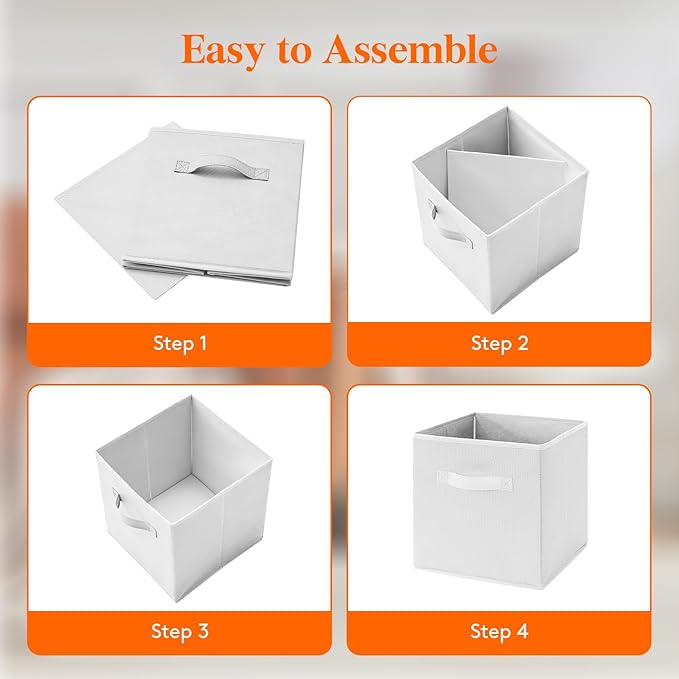 Lifewit Storage Cubes, Foldable Decorative Fabric Storage Baskets for Organizing Home Organizers with Handles for Shelves, Closet, 11 Inch Bins, 18L White, 6 Packs