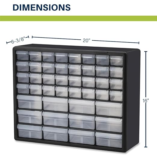 Akro-Mils 44-Drawer Plastic Drawer Storage Cabinet for Garage Organization, Bead Organizer, Building Bricks Storage, Teacher Toolbox, Makeup Organizer, 20" W x 6" D x 16" H, 10144 Black (Pack of 2)