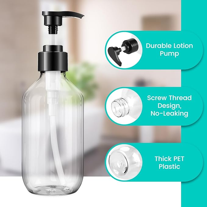 Teyssor Empty Pump Bottle Dispenser Clear 2 Pack 150ml/5oz Plastic Liquid Soap Dispensers, BPA-Free Refillable Container for Essential Oil Shampoo Lotion