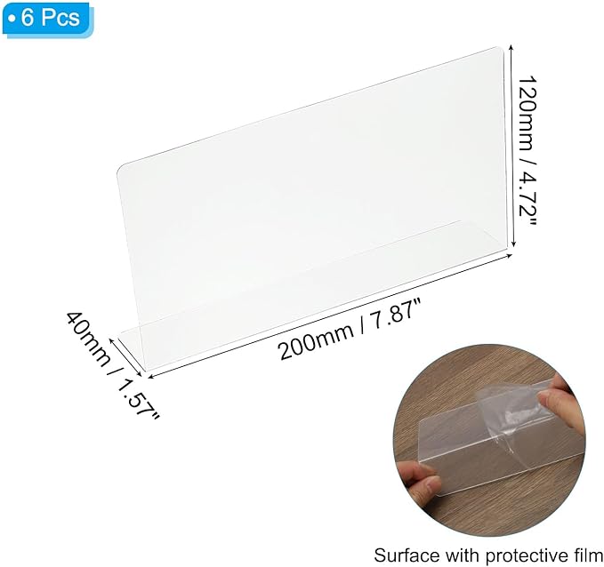 PATIKIL 6 Pack Shelf Dividers for Closet Organization, 7.9x1.57x4.7 Acrylic Closets Separator Kitchen Cabinet Shelves Under Bed Blocker for Bedroom Kitchen Office, Clear