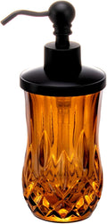9Oz Amber Glass Soap Dispenser with Matte Black Zinc Alloy Pump,Lead-Free Thick-Cut Glass,Countertop Soap Dispensers for Bathroom & Kitchen,Round