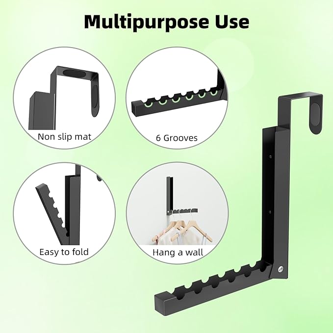 Over The Door Hanger Folding Clothes Drying Rack, Folding Hanging Coat Rack for Indoor Laundry Room Compact Small Space Foldable Portable Clothing Hanger Hook Collapsible- 2 Pack(Black)