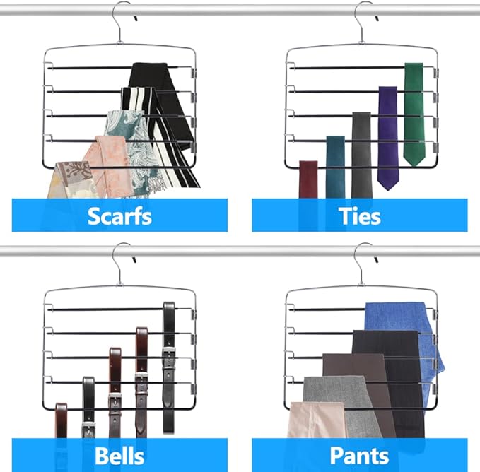Pants Hangers 4 Pieces,5 Tier Closet Organizers and Storage Clothes Hanger,Hangers Space Saving with Swing Arm,Multiple Metal Hanger Clothes Organization for Pants Trousers Jeans Leggings Slacks