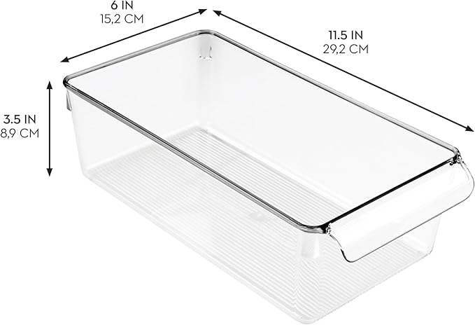 iDesign Fridge Storage Bin with Handle - Fridge Tray for Meats and Cheeses - Set of 2 - Clear