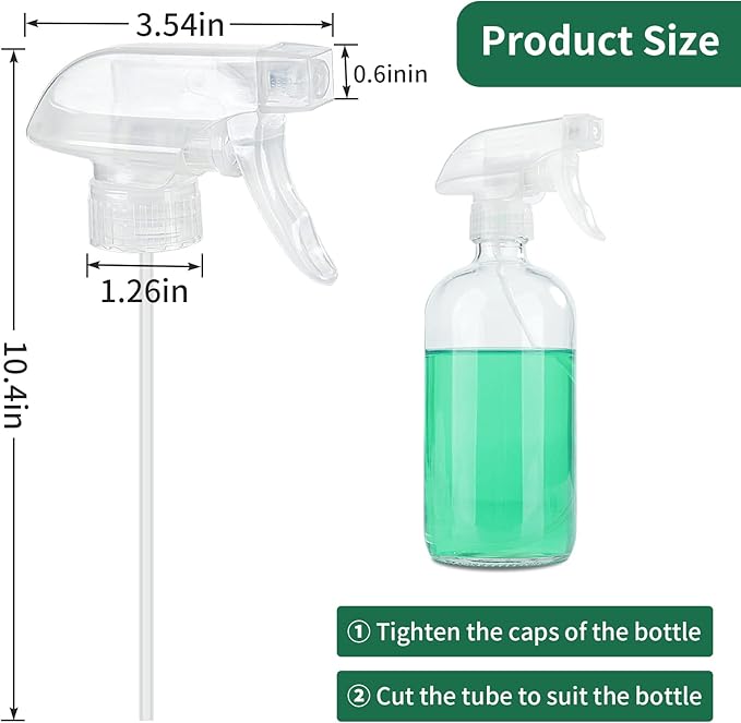 HOMBYS 8 Pack Clear Trigger Sprayers Replacement Spray Nozzles with Mist Stream Sprayer for 8oz/16oz Glass Spray Bottles for Home, Kitchen, Garden and Office,Cleaning Solutions-Quality Sprayer