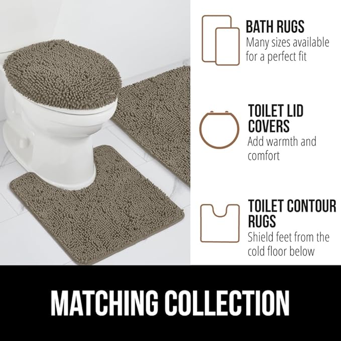 GORILLA GRIP Plush Absorbent Shaggy Chenille Bath Rug Mat for Square Toilet Base with Rubber Backing, Machine Washable Rugs, Soft Microfiber Contour Mats for Toilets, Bathroom Decor, Latte