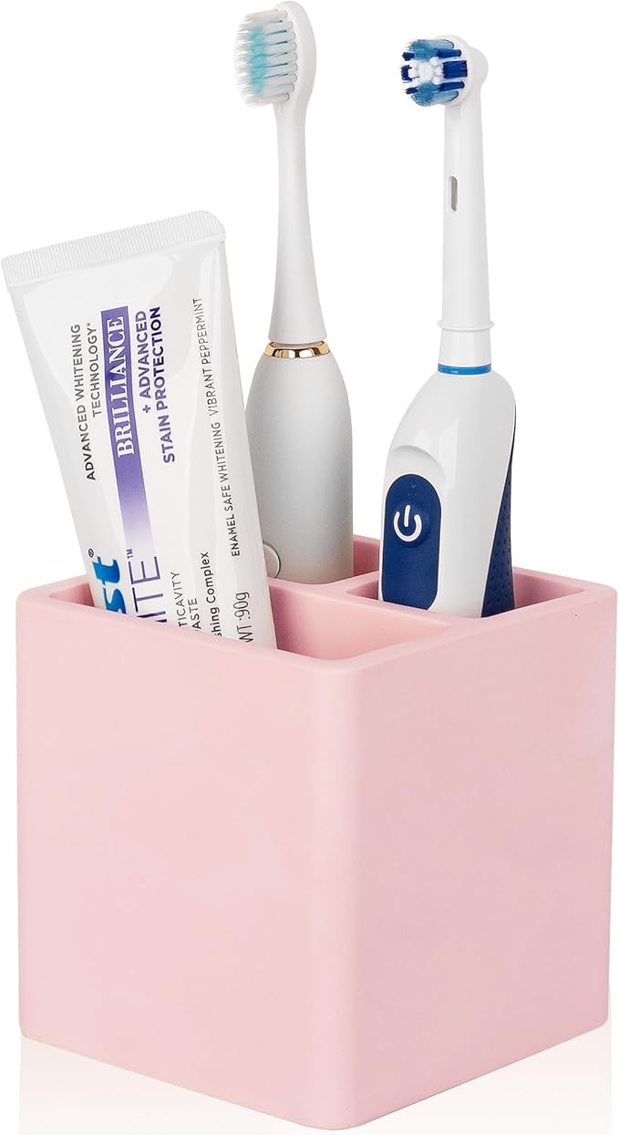 Diatomite Toothbrush Holders for Bathrooms, Electric Toothbrush and Toothpaste Holder 3 Slots Tooth Brush Organizer for Bathroom Countertop, Shower, Vanity - Blush Pink
