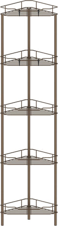 5 Tier Floor Standing Corner Shower Caddy Organizer Shelf with Hooks, Bathroom Shelves Stand Rack, Bronze