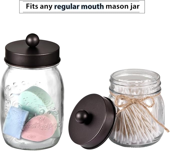 Mason Jar Bathroom Accessories Set(4pcs)-Jars Not Included - Foaming Soap Dispenser and Apothecary Jars Lids for Regular Mouth jar, Wide Mouth Toothbrush Holder lid, Farmhouse Decor-Bronze
