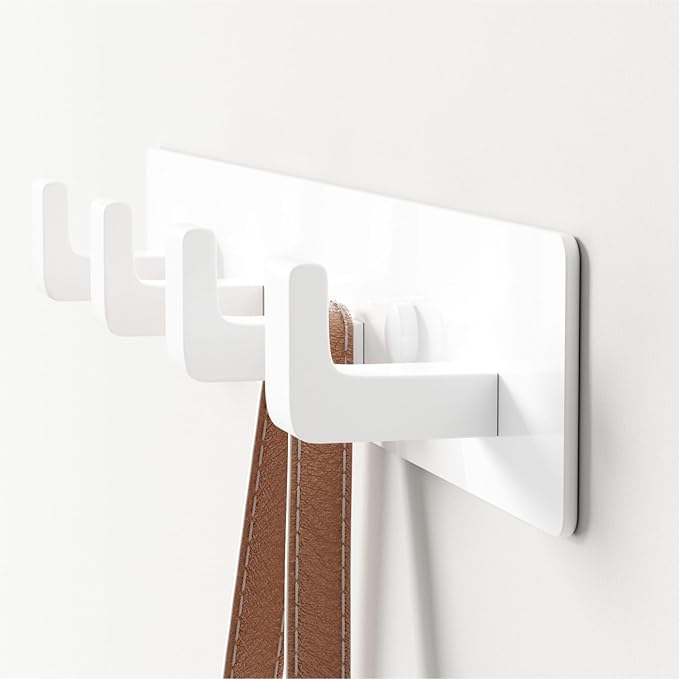 GWAAZXGZ White Coat Rack Wall Mount - 12.5 inch Modern Metal Hook Rail with 4 Right-Angle Hooks, Drill-Mounted Organizer for Coats, Hats, Bags in Entryway, Bathroom, Bedroom (1 Pack)