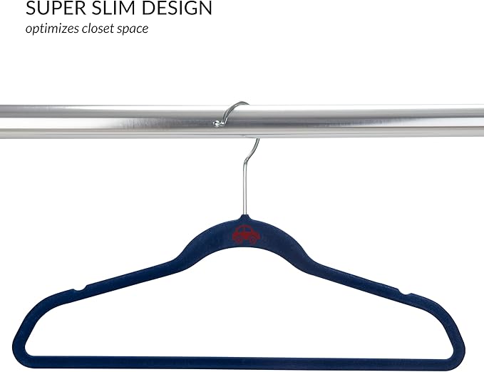 Simplify 25 Pack Kids Velvet Hangers | Slim | Non-Slip Design | Space Saving | Childrens Clothes | Shirts | Pants | Dresses | Baby Nursery | Closet Storage & Organization | Navy