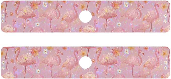 Kitchen Sink Splash Guard 2 PCS 30 Inch Sink Faucet Mat Splash Guard for Bathroom Countertop Water Absorbent Foldable Cuttable Soft Washable Pink Gradient Flamingo and Petals
