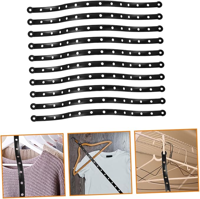 10 pcs Plastic Hanger Display Strips for Clothing Stores Space Saving Hanger Connectors Classic Black Plastic Strips for Organizing and Displaying Clothes Multipurpose and Sturdy