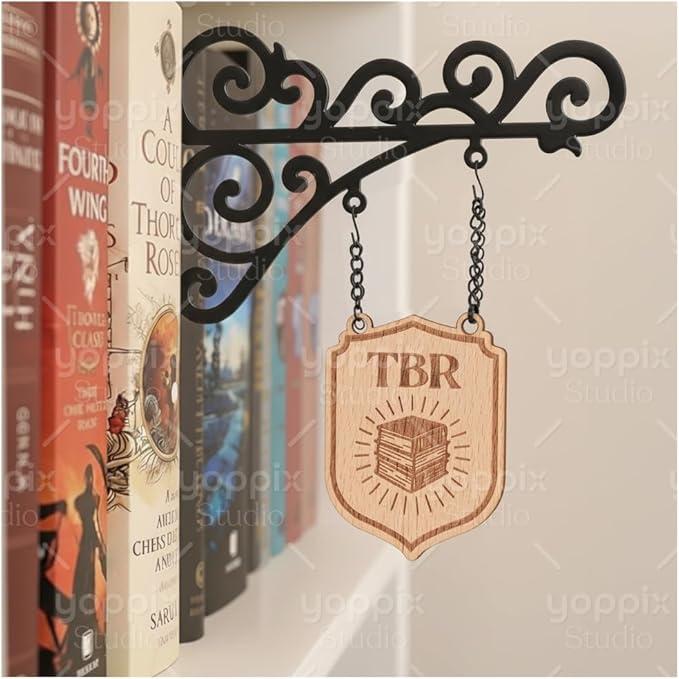 YOPPIX Book Nook Tavern Signs - Medieval Shelf Decor with Hanging Brackets, Book Genre Dividers for Home Library, Bookshelf Organization and Reading Corner Decorations