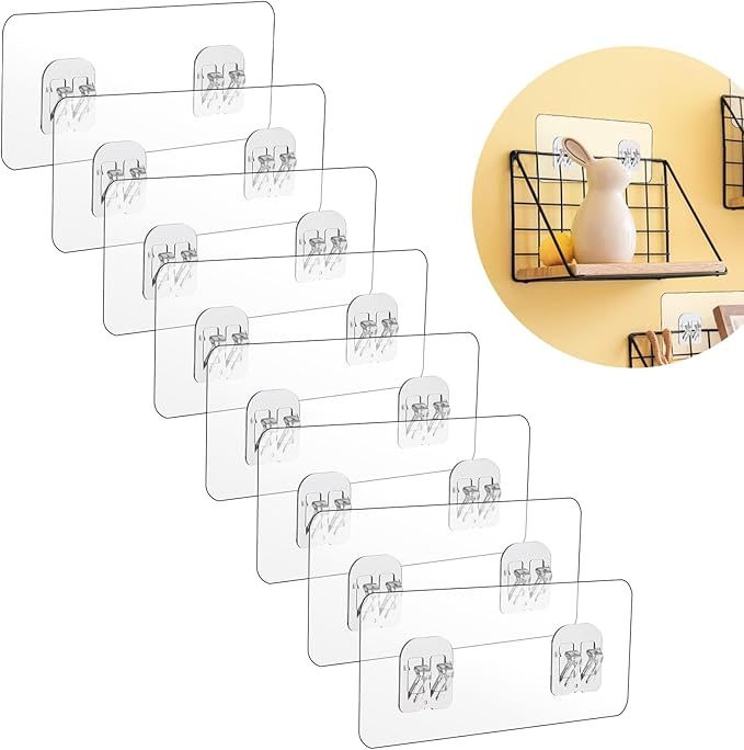 Cobee 8 Pcs Adhesive Replacement Hooks for Shower Caddy - Transparent Strong Wall Mount Hooks, No Drilling for Shelves Rack (8 Pcs Set)