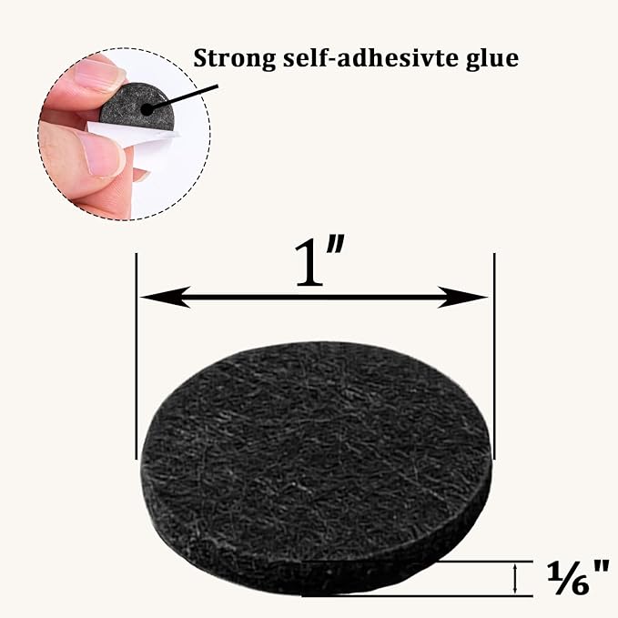 48 PCS Felt Furniture Pads, 1-inch Round Black Chair Felt Pads, Felt Pads for Furniture Feet to Protect The Floor from Scratches,Reduce Noise