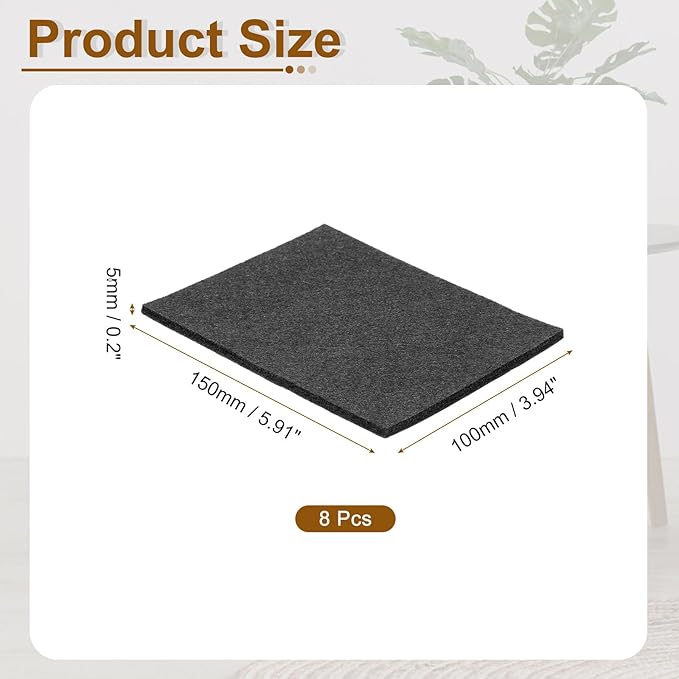 uxcell Felt Furniture Pads, 8Pcs 5.91" x 3.94" Adhesive Backed Non-Slip Anti-Scratch Chair Leg Protectors for Protecting Hardwood Floor, Black