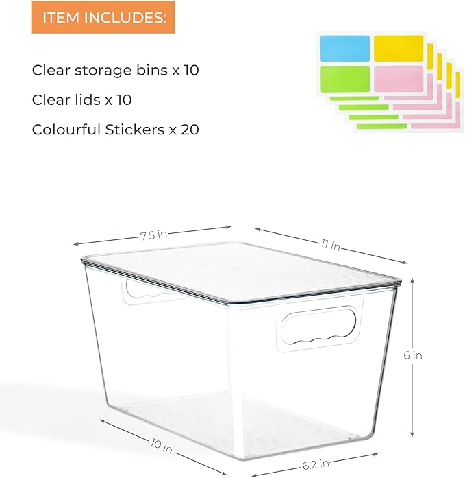 Clear Stackable Storage Bins, Plastic Toy Organizers and Storage with Lids, Toy Bins for Kids Organizer, Storage Container for Organizing for Playroom, Toy Storage Organizer Holds Toys (10)