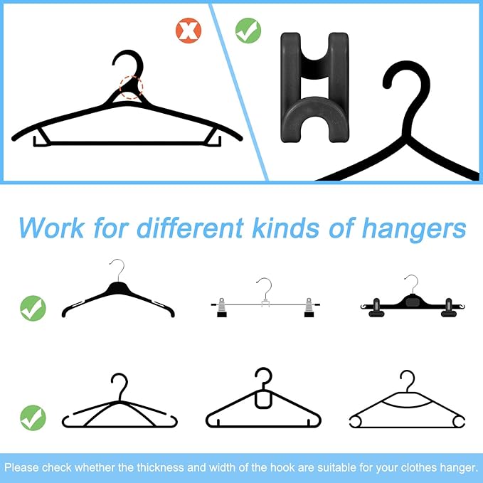 uxcell Clothes Hanger Connector Hooks, 20Pcs - ABS Hanger Hooks, Hanger Extender Hooks, Hanger Hooks Space Saver for Closet (Black)