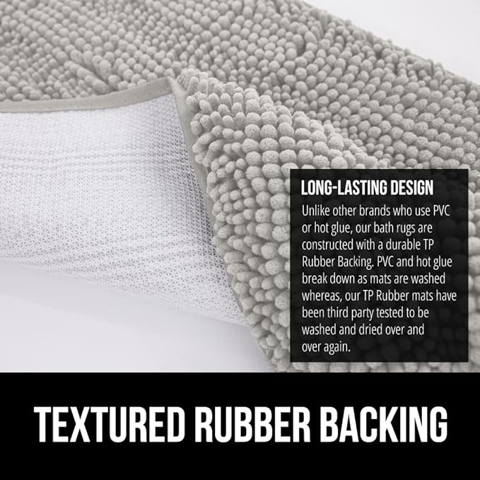 GORILLA GRIP Bath Rug Mat 60x24, Soft Absorbent Chenille, Quick Dry Microfiber Mats, Rubber Backing Washable Shower Floor Rugs, Bathmat Runner, US Designed Bathroom Home Decor Accessories Light Gray