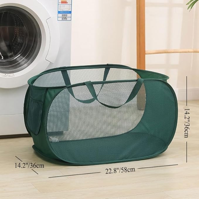 Rubruan 4 Piece Popup Mesh Laundry Basket Durable Handles Collapsible Laundry Baskets Folding Clothes Pastic Hamper for Laundry Room College Dorm (Beige)