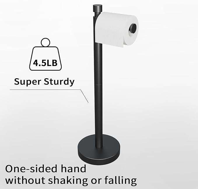 YUMORE Toilet Paper Holder Stand Freestanding, Weighted and Sturdy Matte Black Stainless Steel Design with Non-Slip Cap, Rustproof Tissue Roll Holder for Modern Bathroom, RV