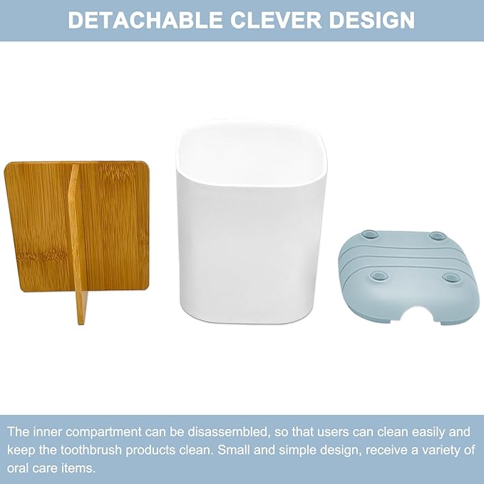 Toothbrush Holder with Bamboo Divider,Detachable for Easy Cleaning Bathroom Countertop Organizer,Plastic 3 Slots Electric Toothbrush and Toothpaste Holders Storage Caddy for Bathroom Vanity,Sink-Blue