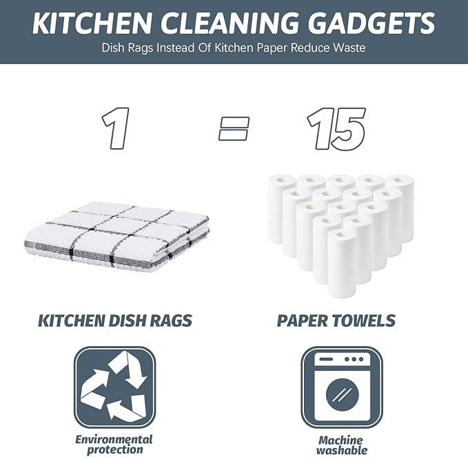 Nialnant 8 Pack Dish Rags,100% Cotton Dish Towels for Kitchen,Super Absorbent Kitchen Dish Cloths,Dish Rags with Hanging Loop,12x12 Inches,Navy Blue