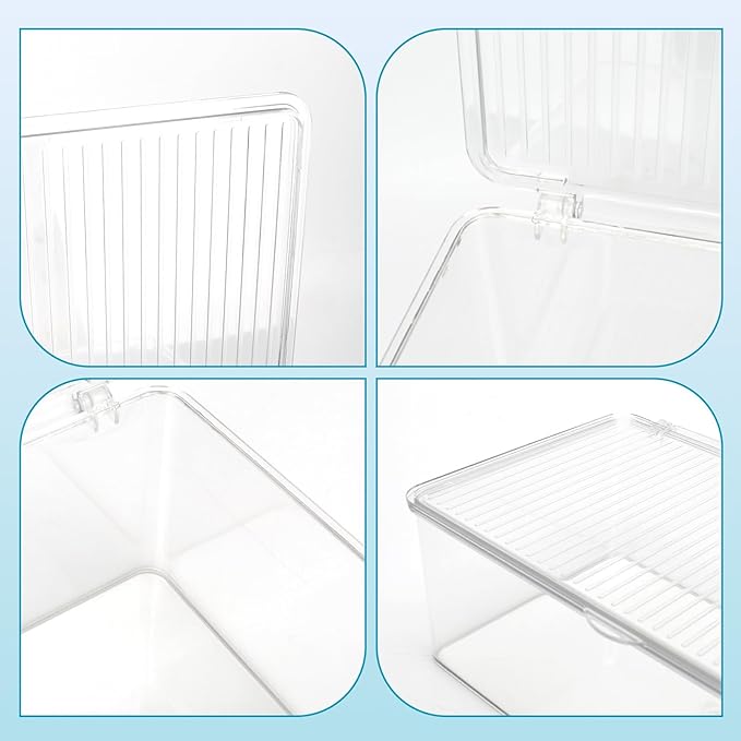 Set of 3 Small Stackable Storage Bins with Hinged Lid, Clear Acrylic Organizer Boxes for Makeup, Cosmetics, Home and Office Supplies Storage