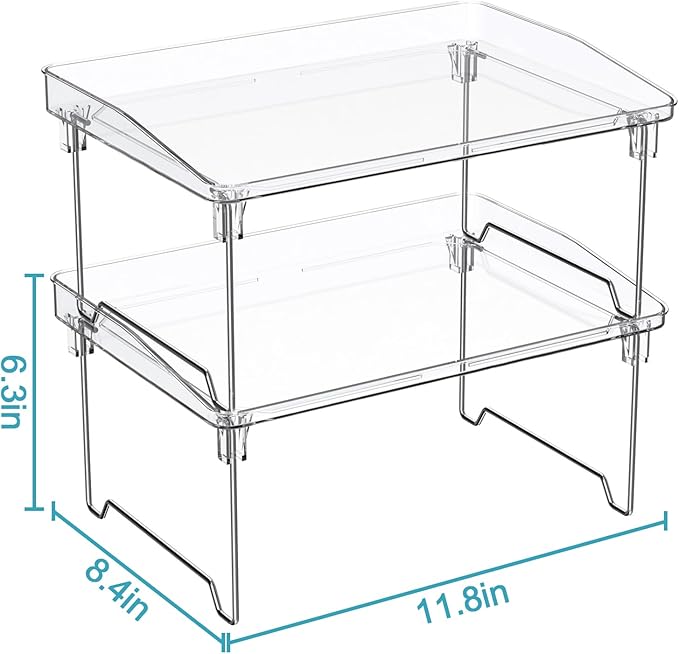 2 Pcs Cabinet Organizer Shelf, Stackable Kitchen Counter Shelves, Spice Rack,Countertop Organizers, Clear Plastic Storage Shelves Rack for Makeup,Bathroom,Cupboard,Desk,Pantry Organization