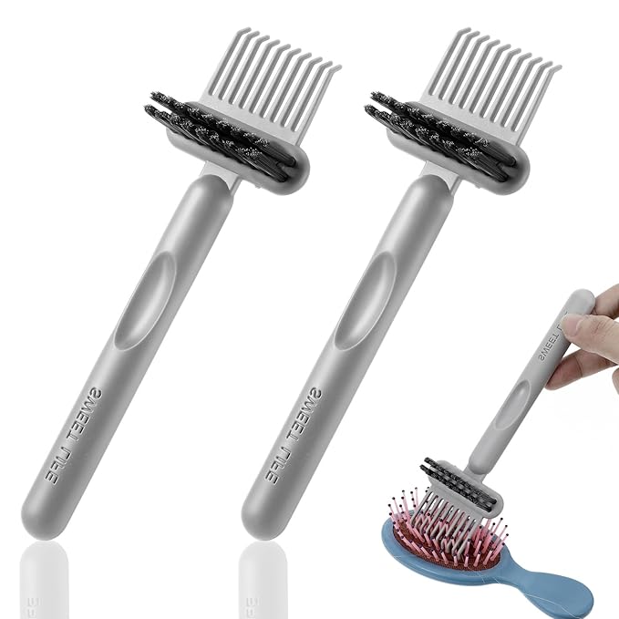 2Pcs 2-in-1 Hair Brush Cleaner & Remover Tool Brush Cleaning Tool Comb Cleaner Effective Hairbrush Cleaner Hair Brush Remover Rake for Man Woman Home Travel Salon Removing Hair Dust (Grey)