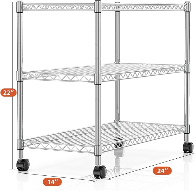 Simple Deluxe 3-Tier Storage Shelves, 750 Lbs Loading Capacity, 24.02" W x 13.78" D x 21.97" H Shelving Unit for Garage, Pantry and Kitchen, Chrome