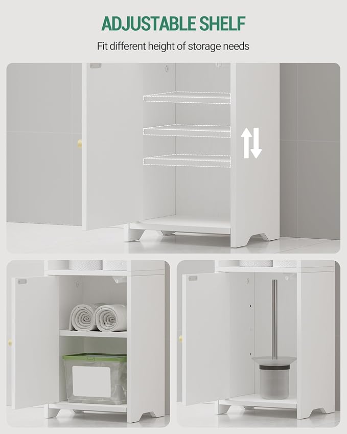 Bathroom Storage Cabinet, Corner Floor Cabinet with Doors and Adjustable Shelf, Narrow Toilet Paper Cabinets, Bathroom Organizer for Small Spaces, White BC39713X