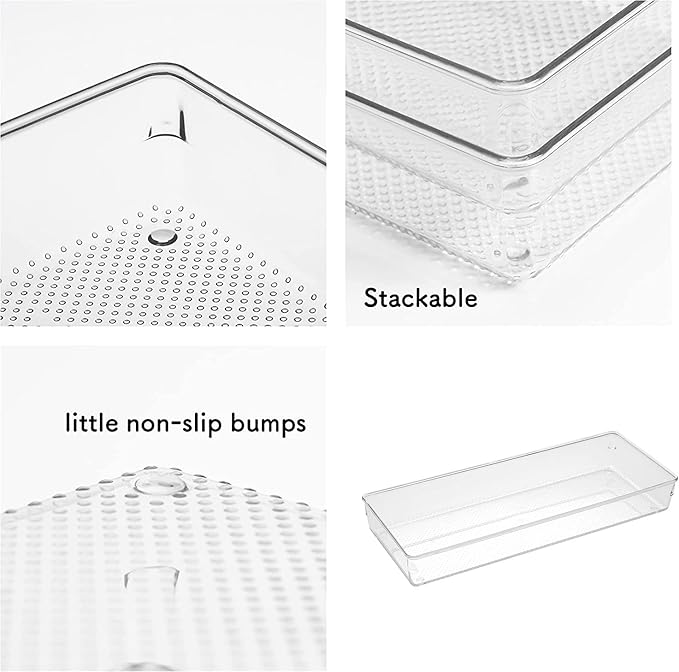 ihomecooker 3 Pack Clear Plastic Drawer Organizer Tray Cutlery Utensil Makeups Drawer Silverware Organizers 12" X 6"… (6P(6X6+6X9+6X15))