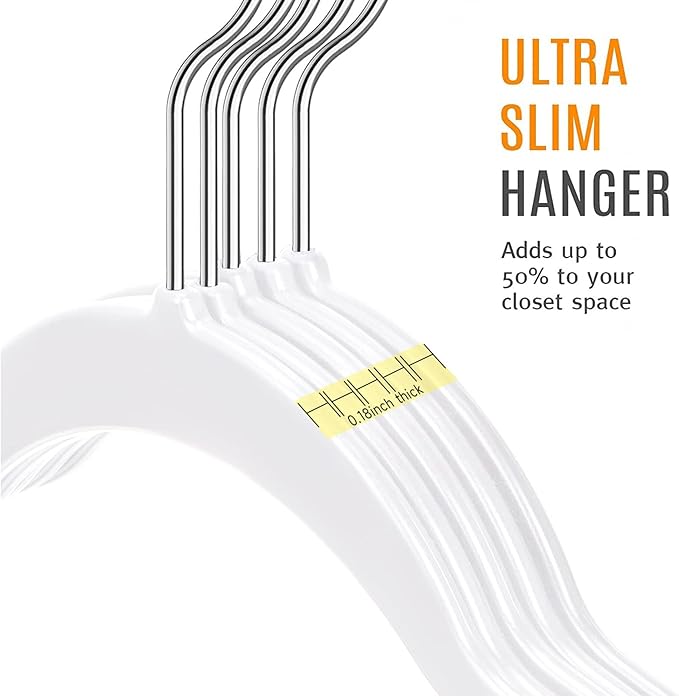 TIMMY 50 Plastic Hangers 17.7 Inch Non-Slip, Space Saving Closet Organizers, Heavy Duty Slim Hangers for Pants, Shirts, Coats (White, Ultra Thin & Durable)