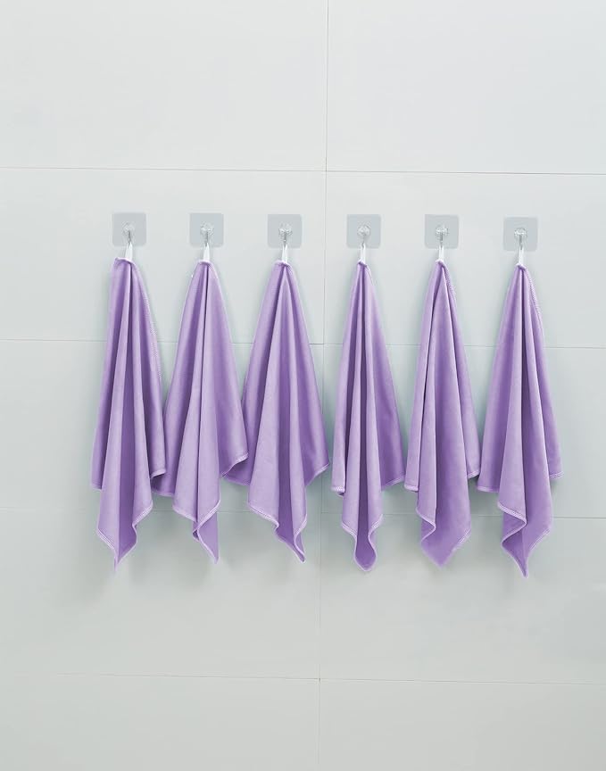 12 Pack Microfiber Glass Cleaning Cloth, 10.8 Inch X 13.8 Inch, Lint Free Quickly Clean Windows, Mirrors, Glasses, Phone Screens, Camera Lenses, Purple