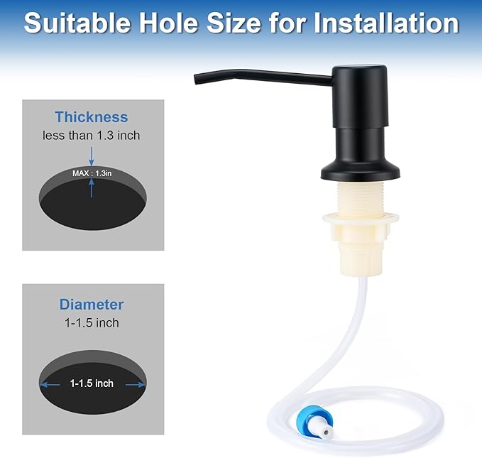 Soap Dispenser for Kitchen Sink, Built in Sink Soap Dispenser (Matte Black), Countertop Dish Soap Dispenser Stainless Steel Pump with 47" Extension Tube kit, No Need to Frequent Refills