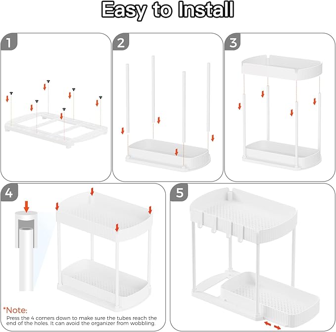 Ukeetap 2 Pack Multi-Purpose Pull-Out Storage Organizers, Under Sink & Cabinet Storage, 12.8 Inch, White