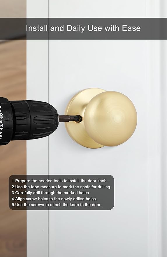Goldenwarm Gold Closet Door Knobs, Handle Function Non-Locking Dummy Door Knob, Brushed Gold Individual Dummy Door Knob Single Side for Closets, French Double Doors, and Pantry(2 Pieces)