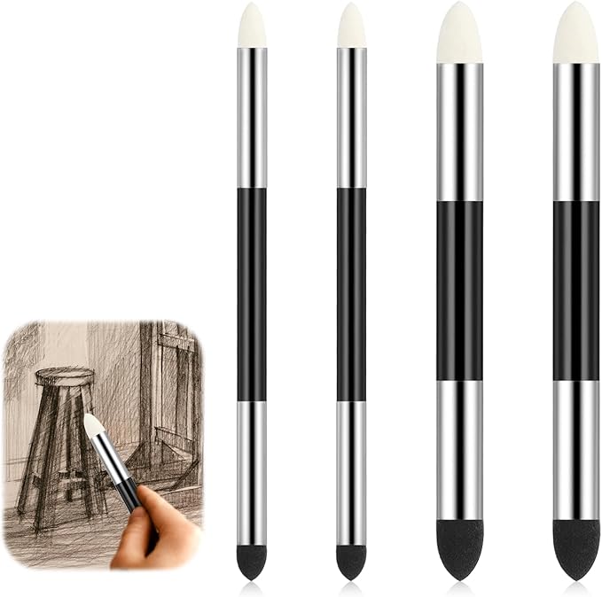 4pcs Blending Sponge Pen Double Headed Washable Rubbing Sponge Brush Reusable Sketch Wipe Drawing Art Blending Tools for Artist Highlight Shadow Detail Correcting