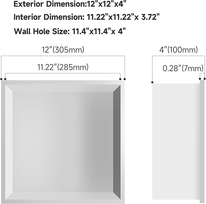 BATHFINESSE Shower Niche No Tile Needed, 12 x 12 White Shower Niche Insert Tile Ready, Recessed for Shower Wall Bathroom Storage Over Mount Installation