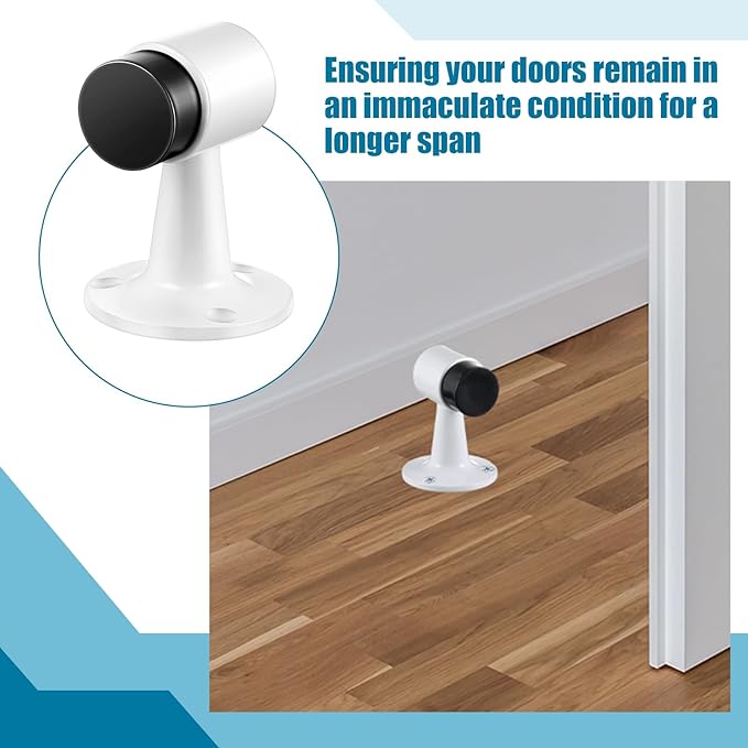 2 Pack Heavy Duty Floor Mounted Door Stop 3 in Aluminum Commercial Grade Door Stopper with Rubber Bumper & Stainless Steel Screws (White)